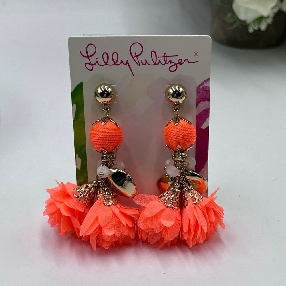 Lilly Pulitzer "Full Bloom" Earrings in Tangelo Orange Style #: 004703 40 New‎
